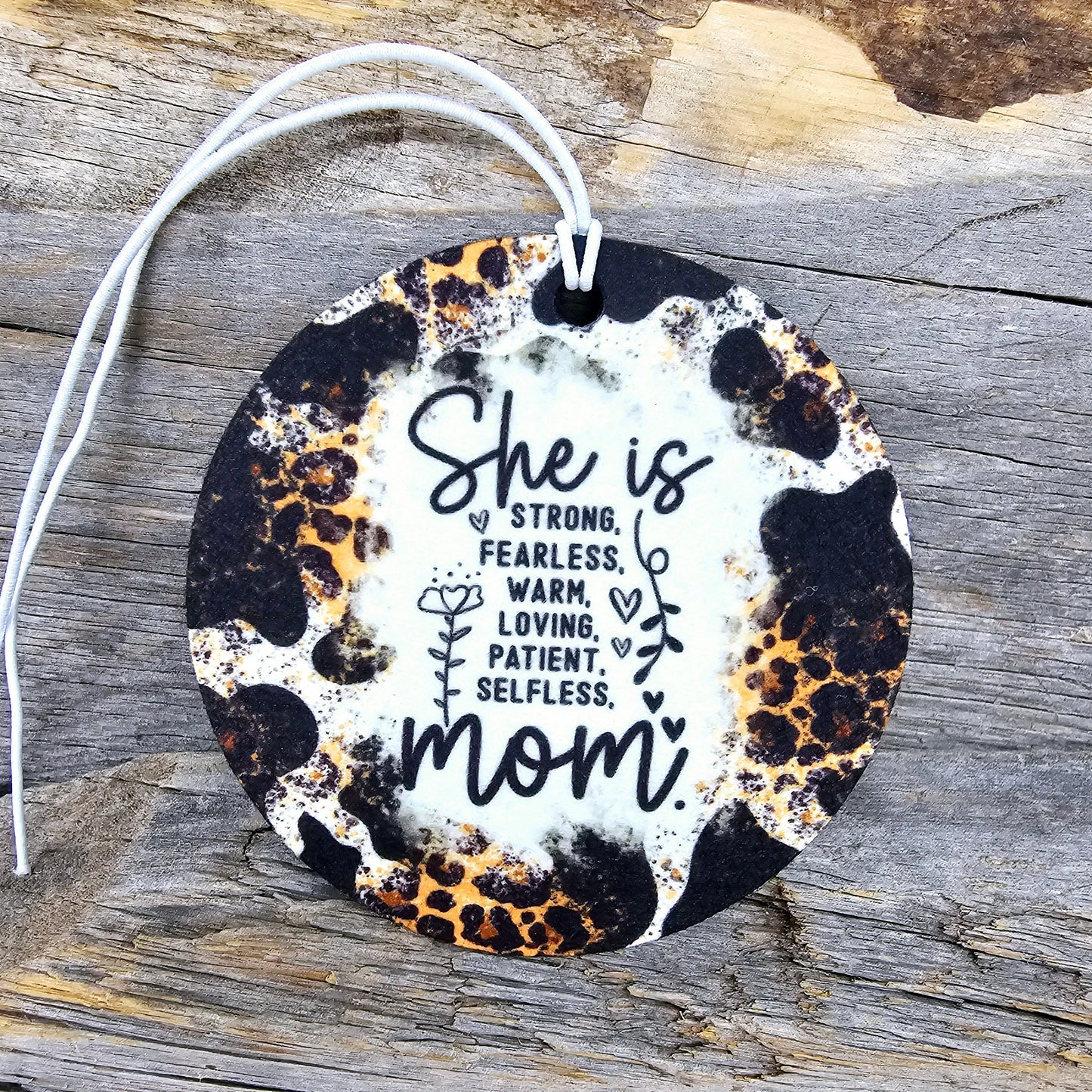 Cow/Leopard Print She Is Mom Re-Scentable Car Freshener car freshie Tea Shirt Shoppe