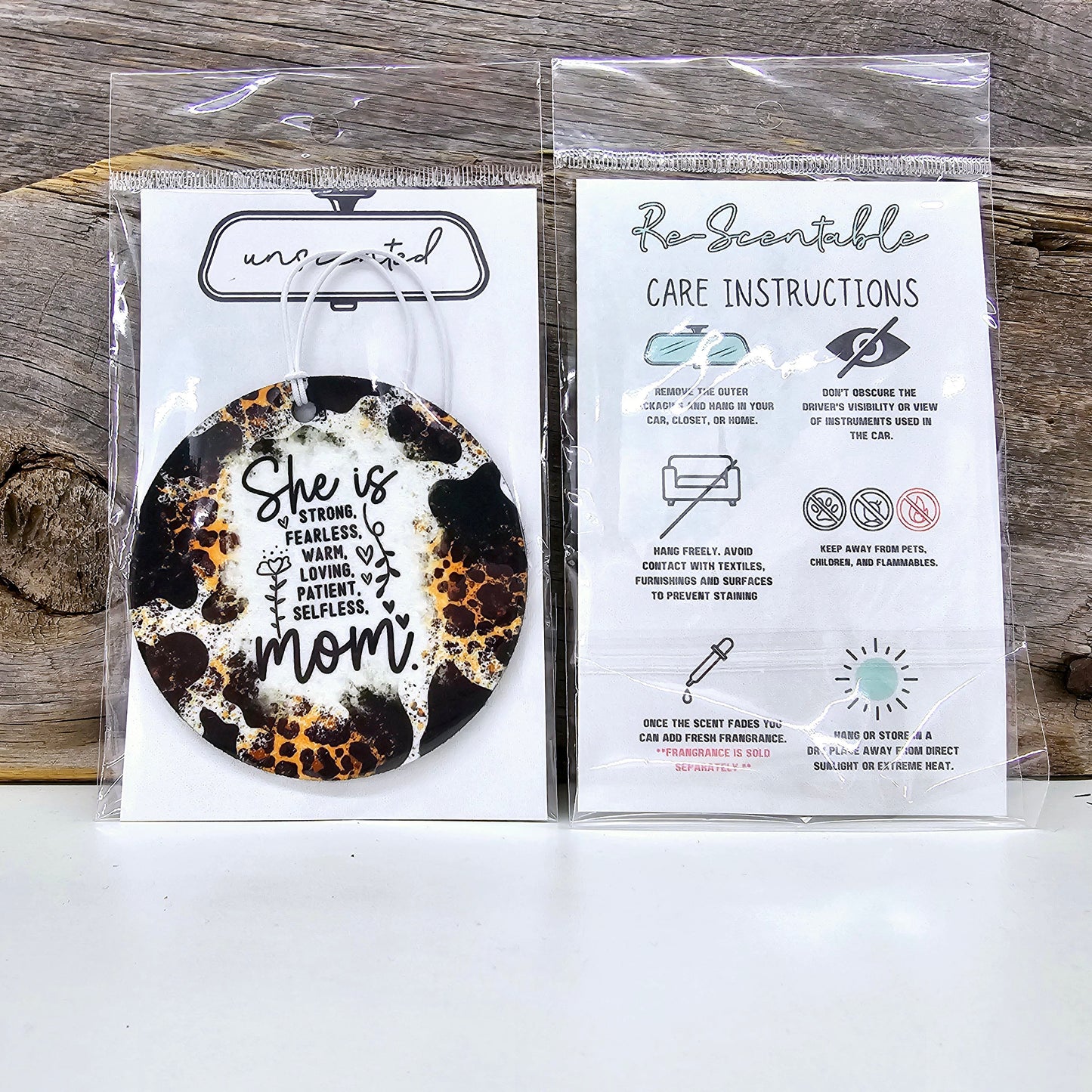 Cow/Leopard Print She Is Mom Re-Scentable Car Freshener car freshie Tea Shirt Shoppe Unscented