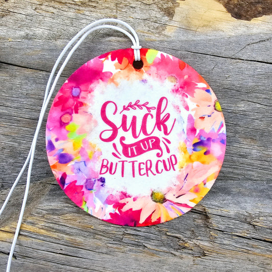 Pink/Floral Suck It Up Buttercup Re-Scentable Car Freshener
