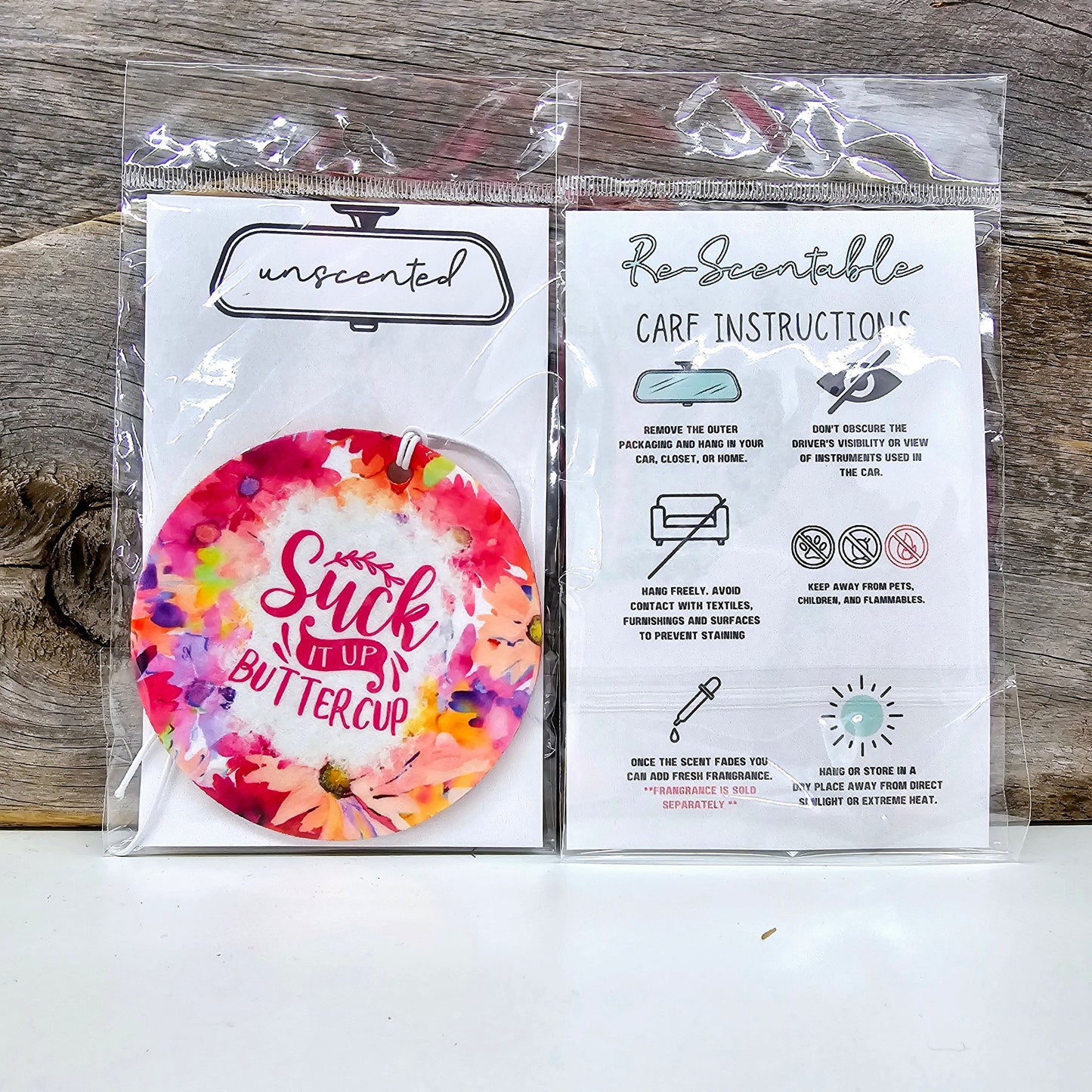 Pink/Floral Suck It Up Buttercup Re-Scentable Car Freshener car freshie Tea Shirt Shoppe Unscented