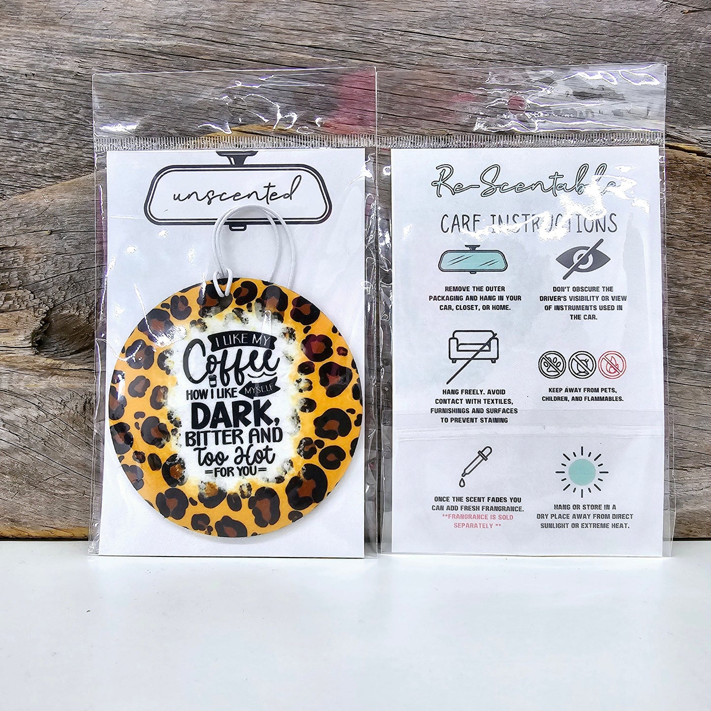 I Like My Coffee How I Like Myself Re-Scentable Car Freshener car freshie Tea Shirt Shoppe Unscented