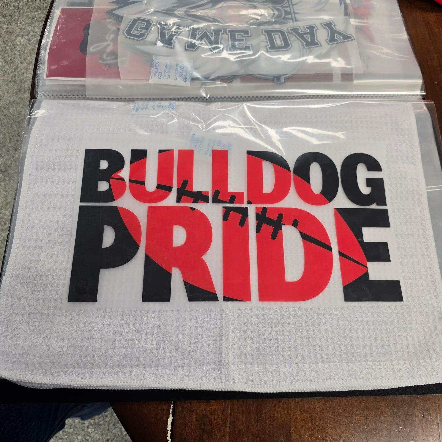 Bulldog Pride Football Custom Full Color Ready For Press DTF Print Transfer, Direct To Film