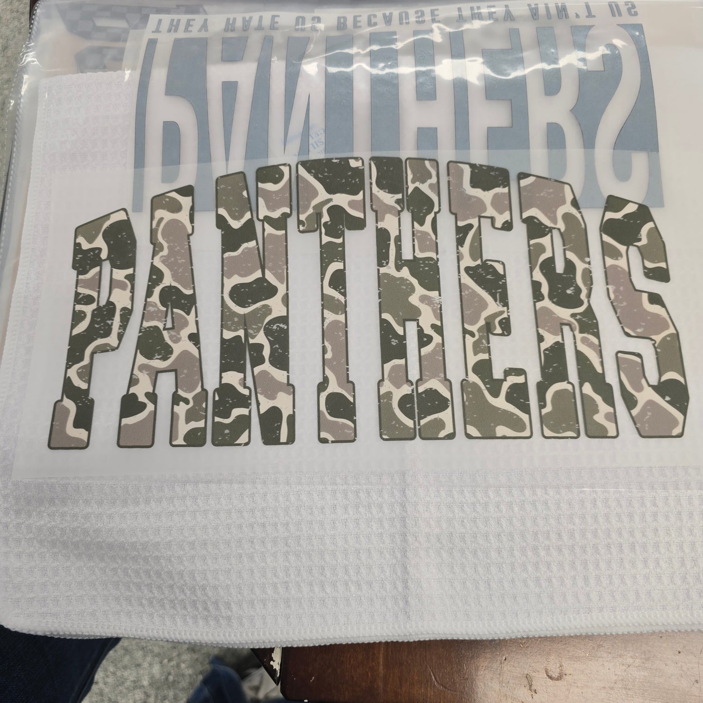 Camo Panthers Custom Full Color Ready For Press DTF Print Transfer, Direct To Film