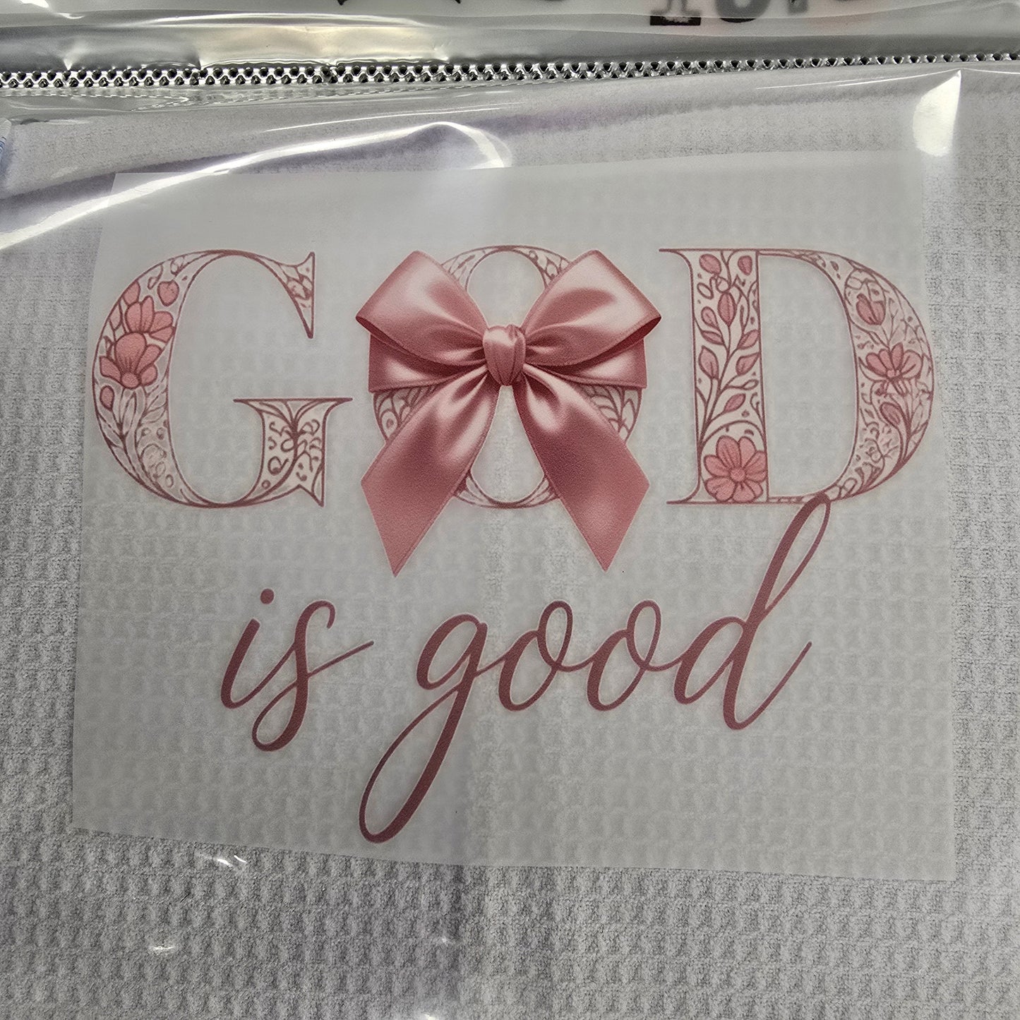 God Is Good Lace Hot Peel Custom Full Color Ready For Press DTF Print Transfer, Direct To Film