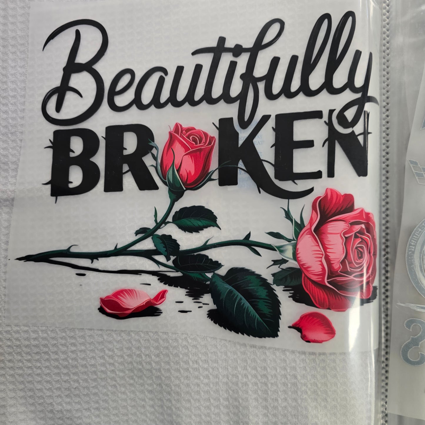 Rose in the Wreckage Hot Peel Custom Full Color Ready For Press DTF Print Transfer, Direct To Film