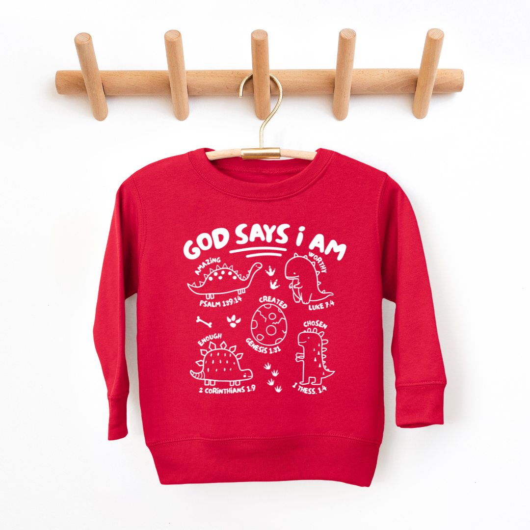 God Says I Am Youth & Toddler Sweatshirt Youth Graphic Sweatshirt Tea Shirt Shoppe 2T Red