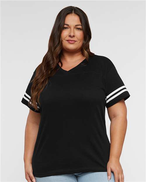 Women's Football V-Neck Fine Jersey Tee - 3537
