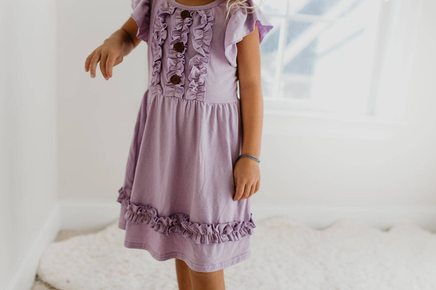 Kids Pastel Lavender Ruffle Button Spring Easter Dress Adorable Sweetness