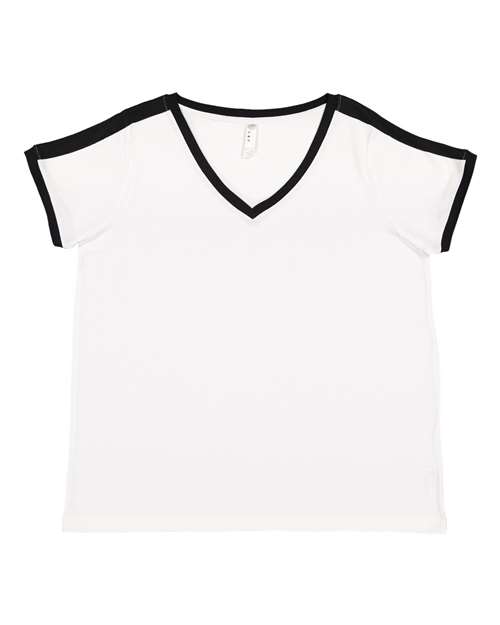 Women's Curvy Retro Ringer Premium Jersey V-Neck Tee - 3832