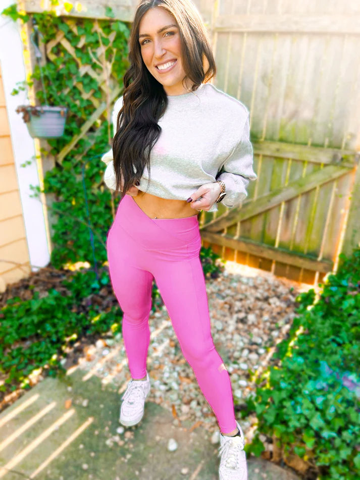 Pink Max Sculpt Diagonal Ribbed Leggings Women > Pants > Leggings Tea-Shirt Shoppe
