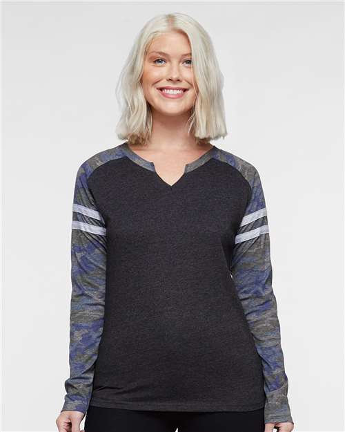 Women's Fine Jersey Mash Up Long Sleeve T-Shirt - 3534