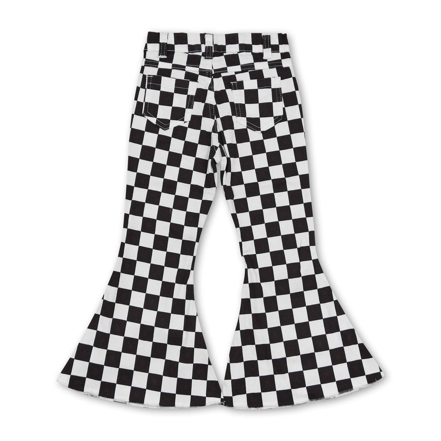 Black plaid denim pants girls bell bottom jeans Yawoo Garments