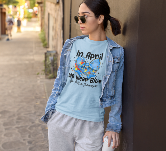 In April We Wear Blue Graphic Tee Mens T-shirt Tea Shirt Shoppe S Baby Blue