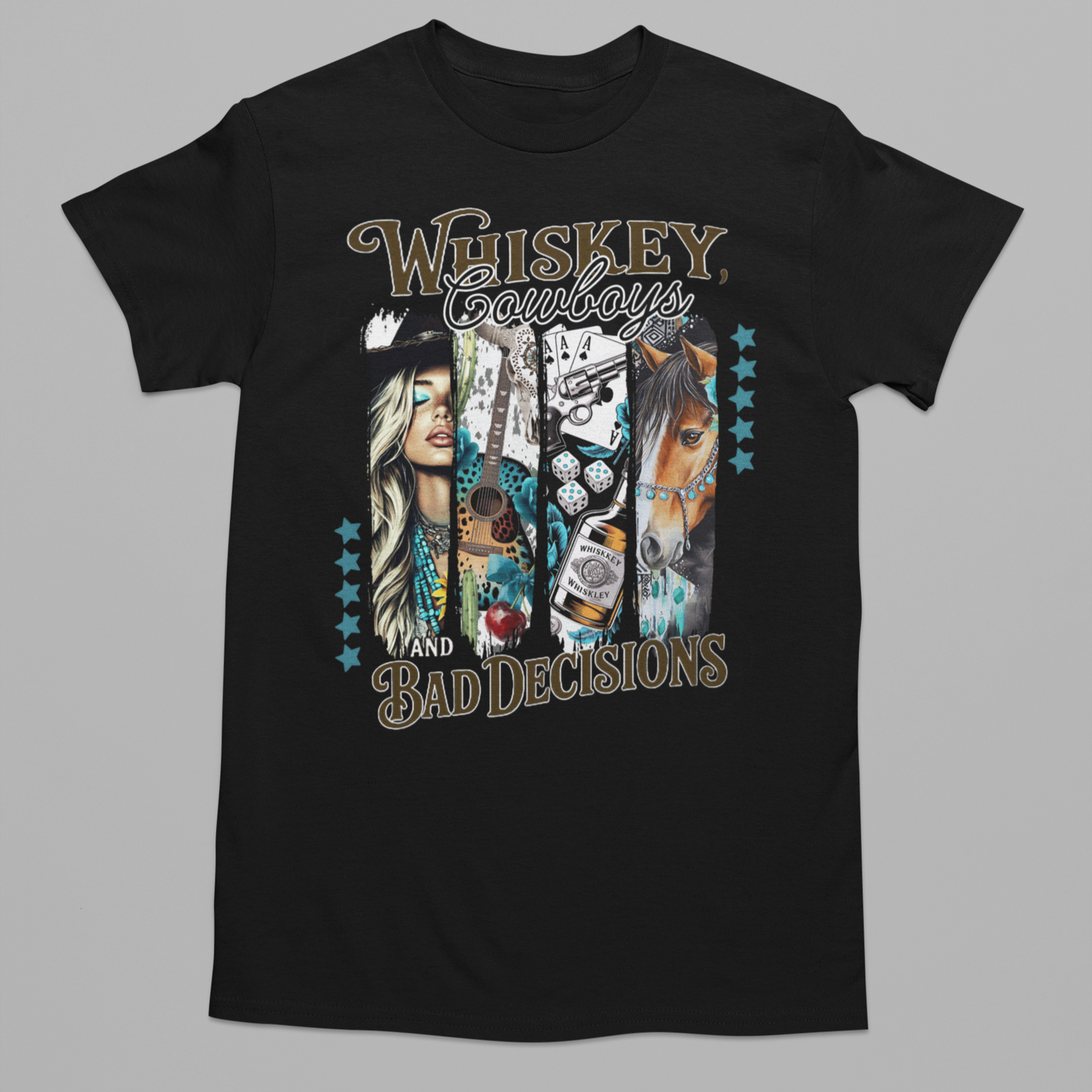 Whiskey & Bad Decisions Graphic Tee T-shirt Tea Shirt Shoppe S Black