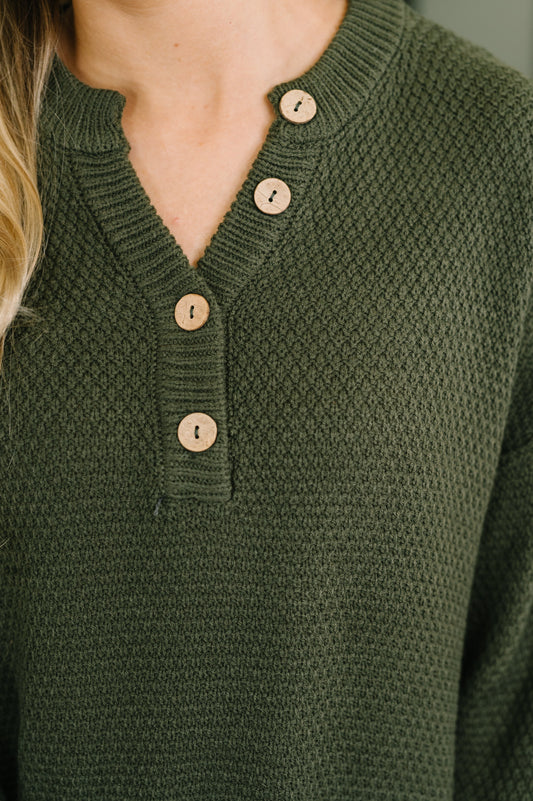 Come Together Henley Casual Top in Dark Olive, knit – alternate view 2