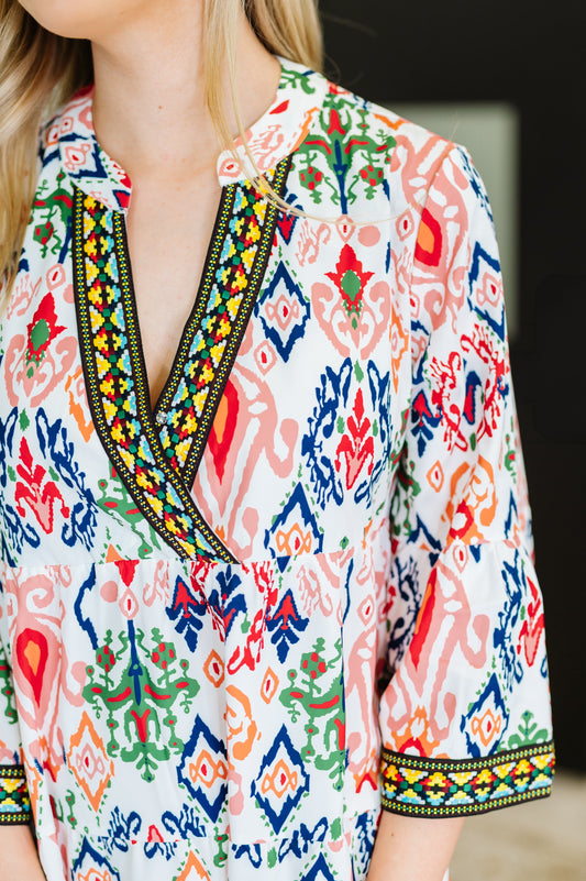 Depend on Me boho tiered dress with criss-cross V-neckline and bell sleeves – alternate view 2