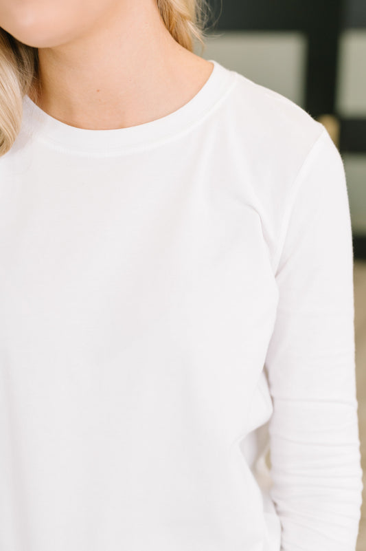 Down to the Basics Long Sleeve Top in White, jersey – alternate view 2