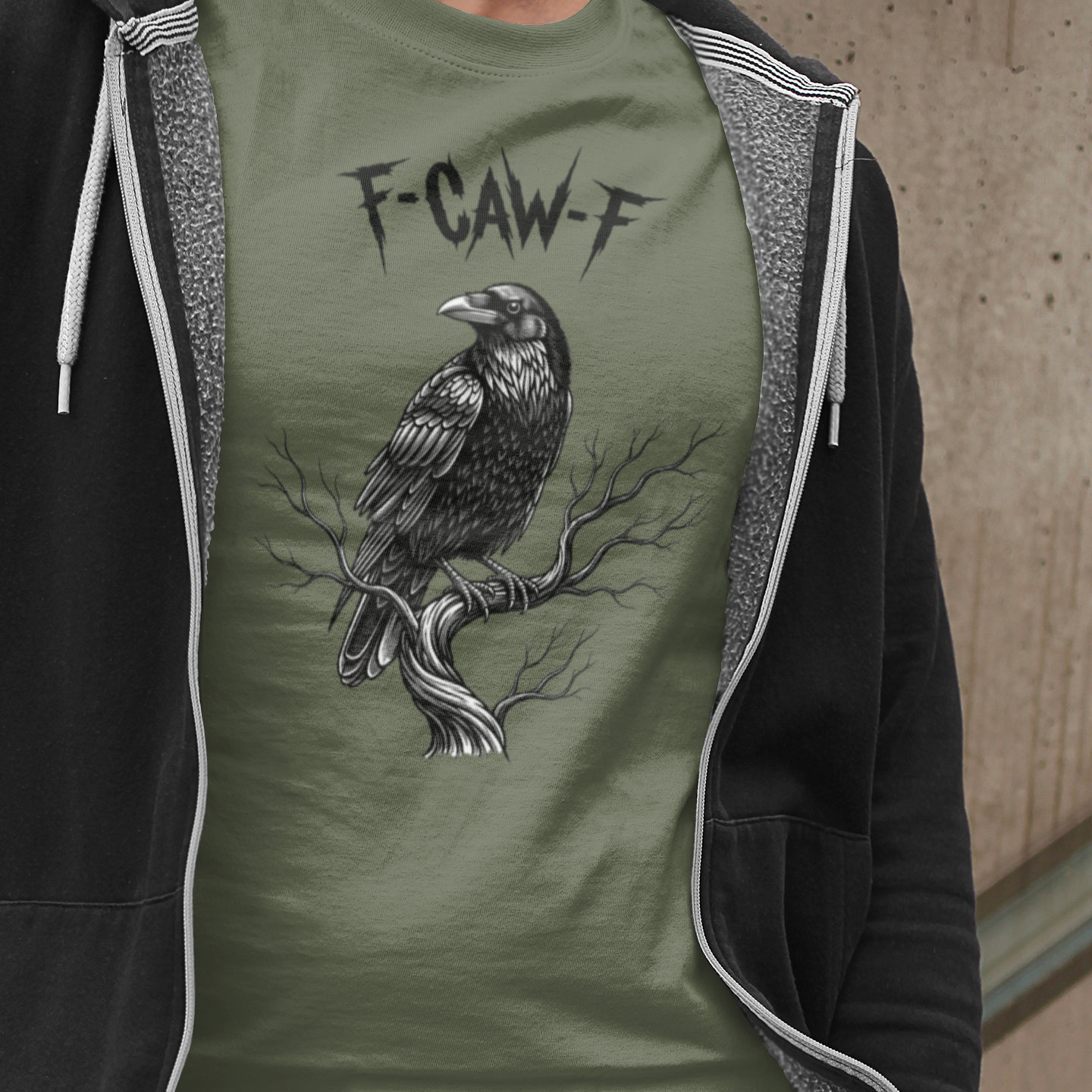 F-Caw-F Graphic Tee T-shirt Tea Shirt Shoppe S Military Green