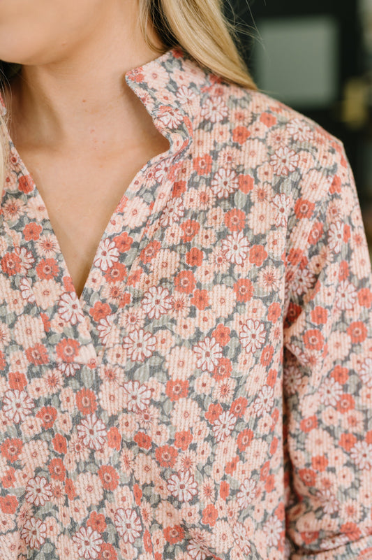 Favorite Florist Split Neck Half Sleeve Top in knit – alternate view 2