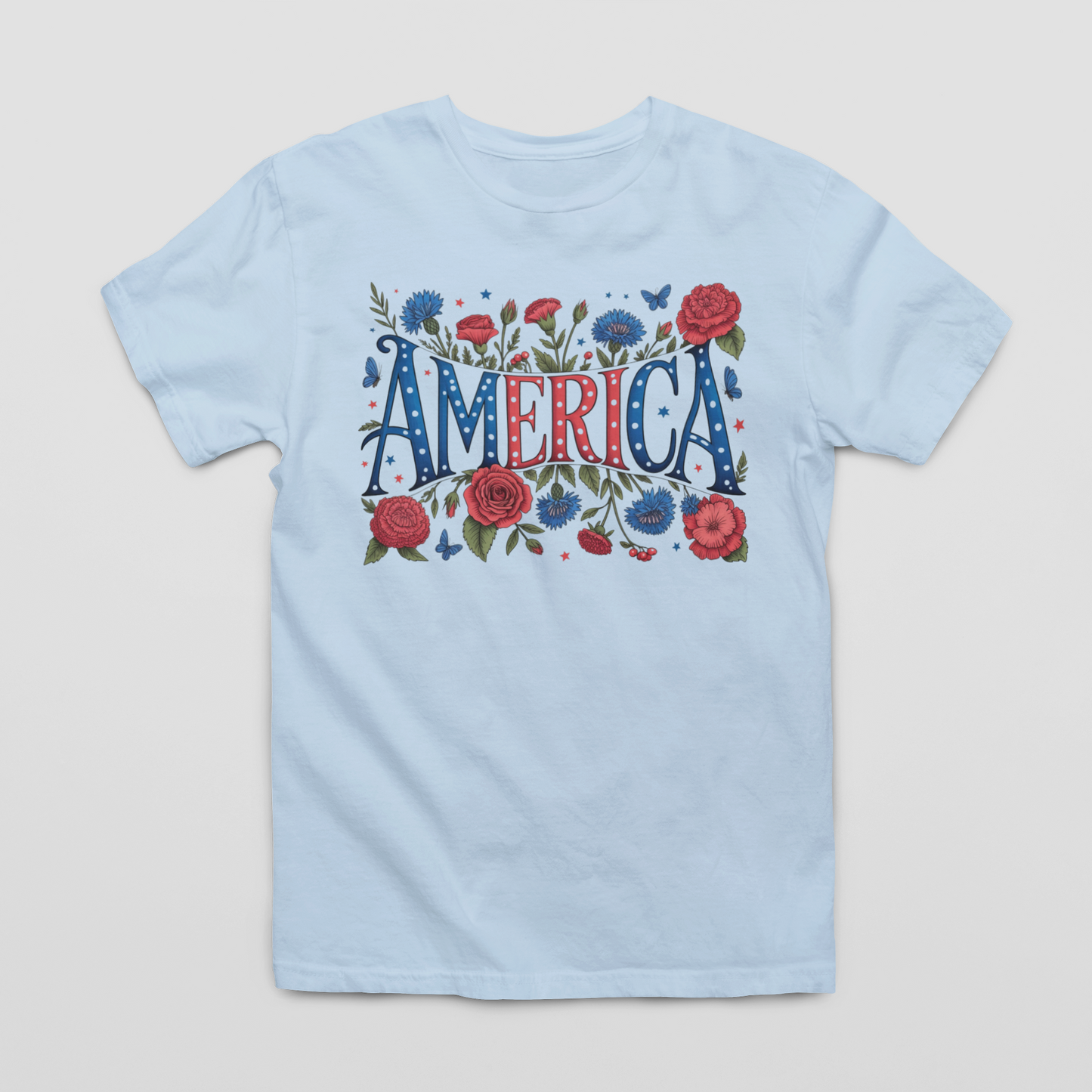Floral America Graphic Tee T-shirt Tea Shirt Shoppe S Light Blue