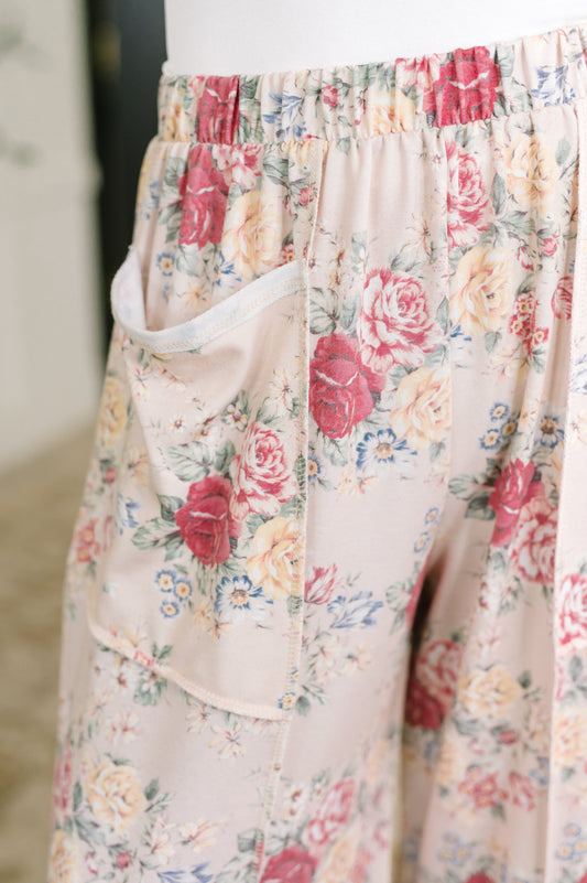 Follow the Flow Wide Leg Floral Bottoms – soft French terry fabric with stretch, high-waisted – alternate view 2