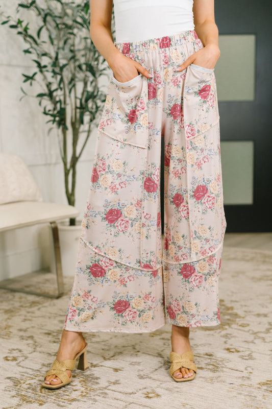 Follow the Flow Wide Leg Floral Bottoms – soft French terry fabric with stretch, high-waisted
