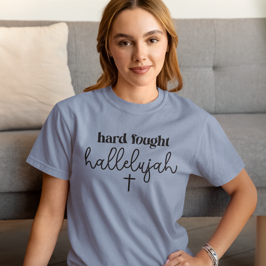 Hard Fought Hallelujah Graphic Tee T-shirt Tea Shirt Shoppe S Washed Denim