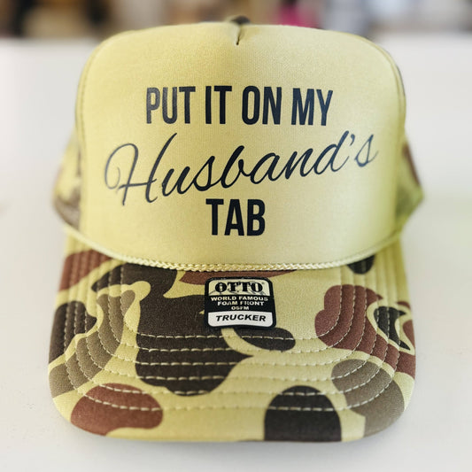 Put It On My Husbands Tab Trucker Hat Hats Tea Shirt Shoppe