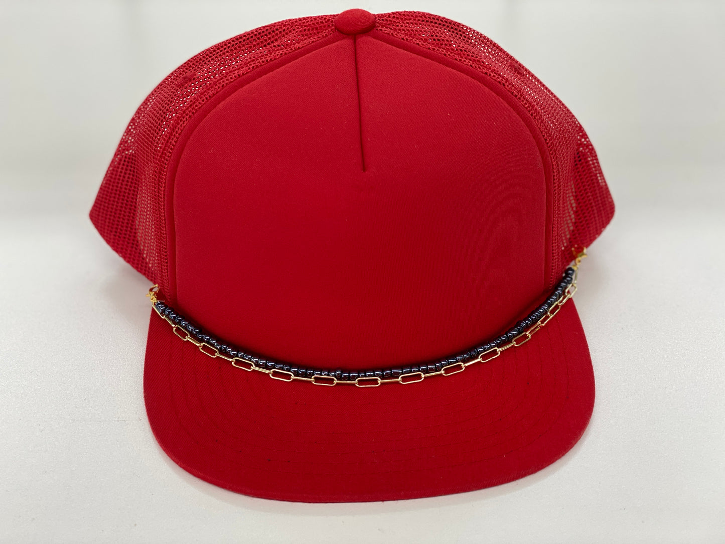 Trucker Hat Chains Hats Broke Gals Boutique Navy Gold Double Chain
