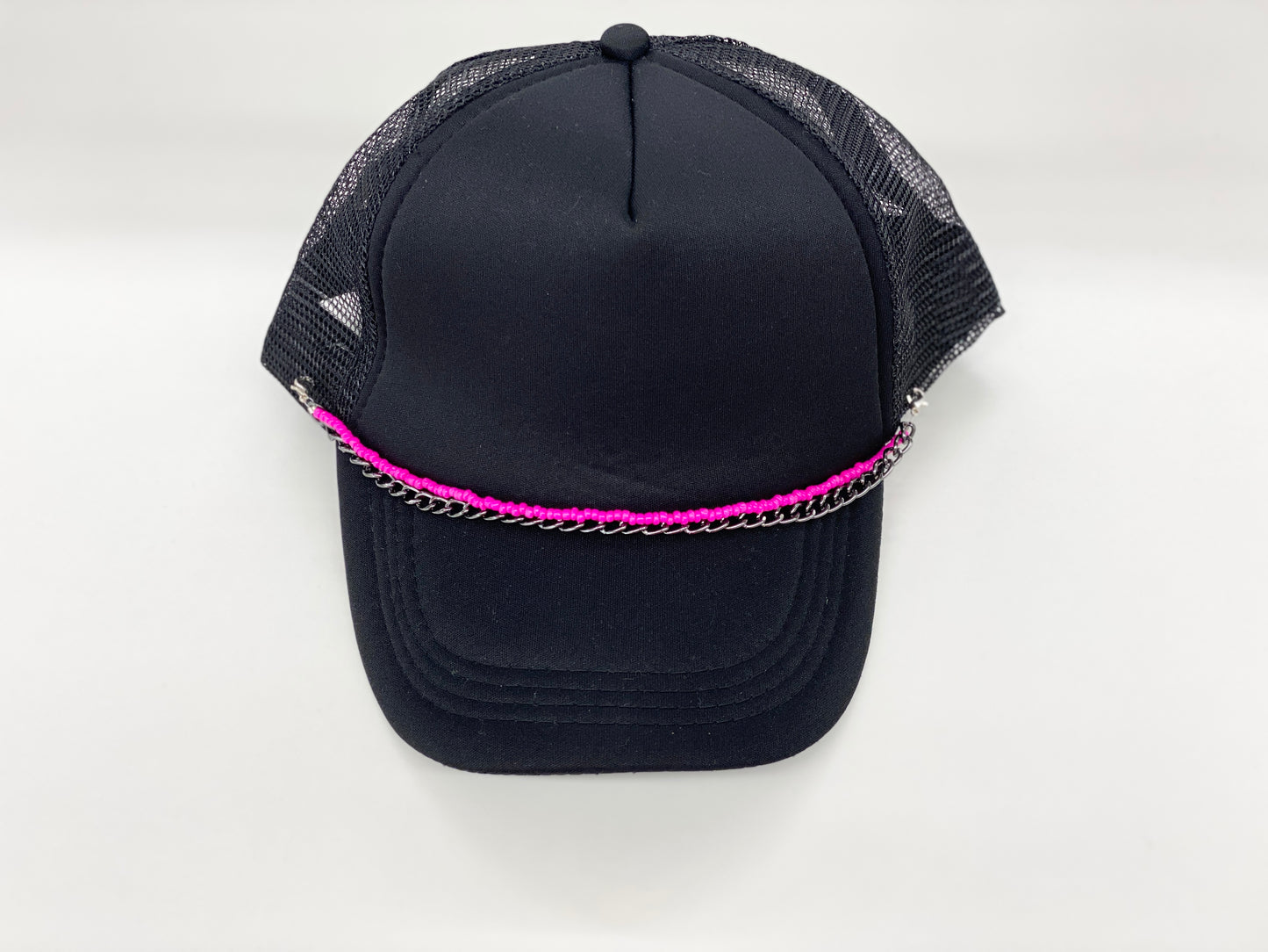 Trucker Hat Chains Hats Broke Gals Boutique Pink Black Double Chain