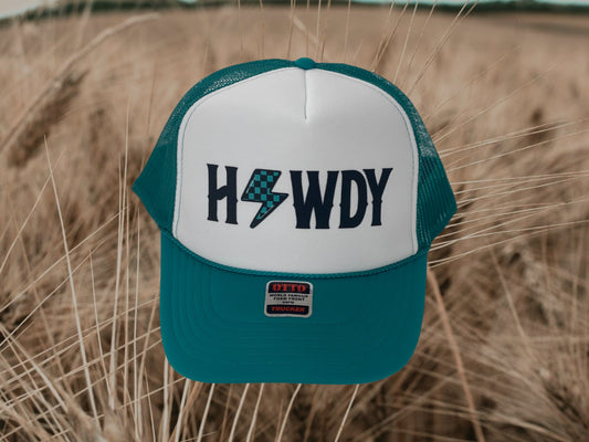 Teal Howdy Trucker Hat Hats Tea Shirt Shoppe