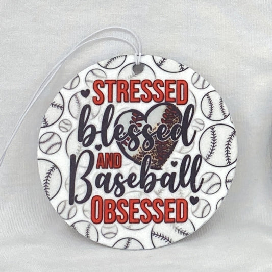 Stressed Blessed and Baseball Obsessed Car Freshener car freshie Tea Shirt Shoppe Unscented