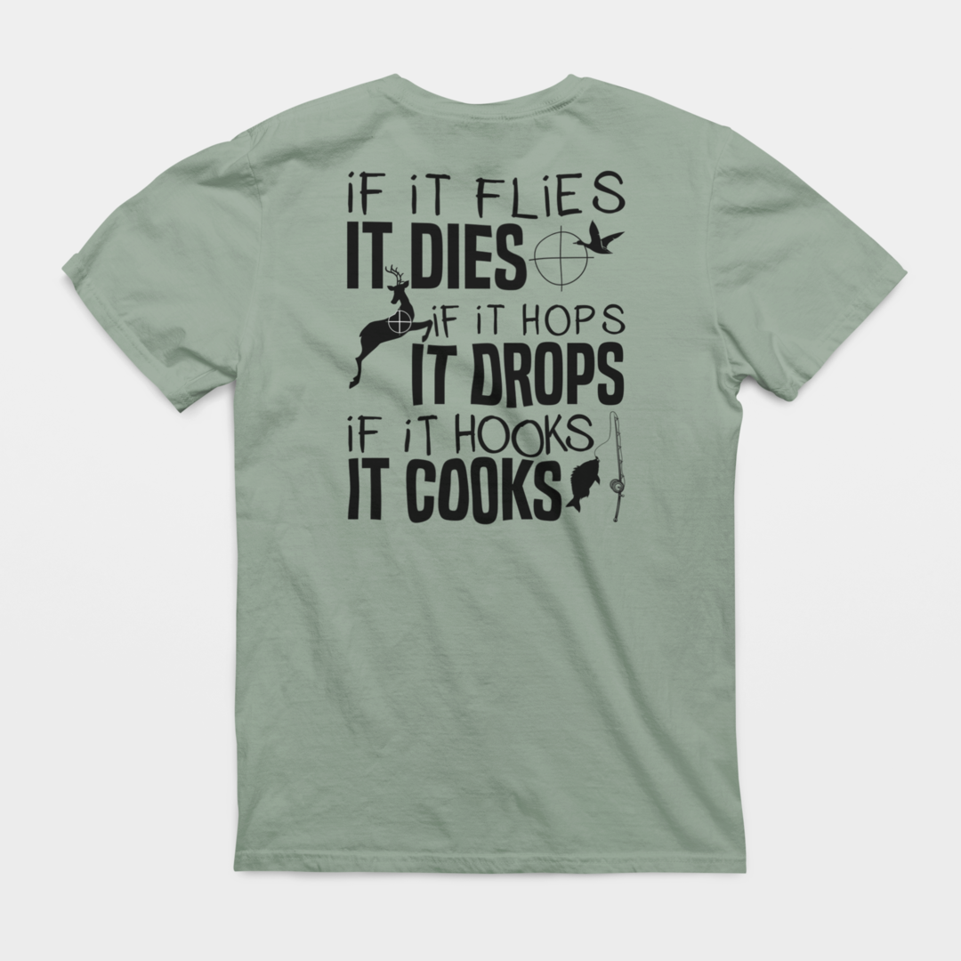 If It Flies It Dies Graphic Tee Mens T-shirt Tea Shirt Shoppe S Sage