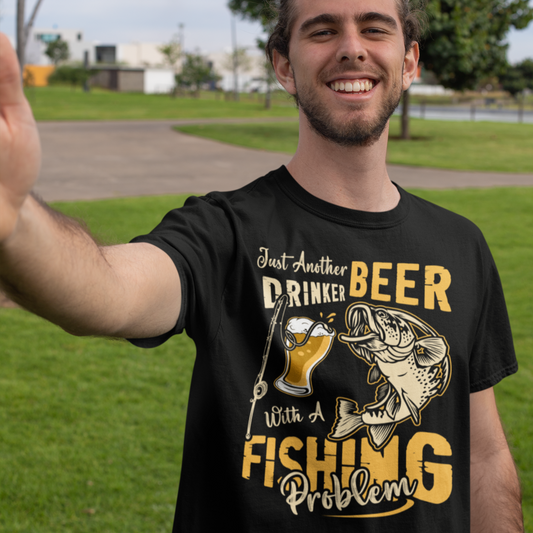 Just Another Beer Drinker With A Fishing Problem Graphic Tee Mens T-shirt Tea Shirt Shoppe S Black