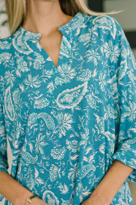 Lizzy top in aqua paisley print – alternate view 2