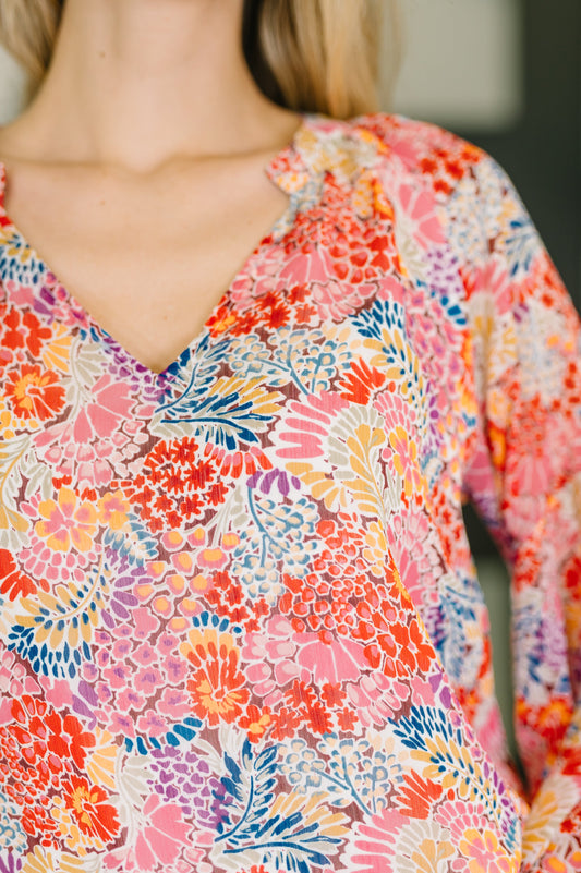 Modern Meadow V-Neck Puff Sleeve Blouse in chiffon – alternate view 2
