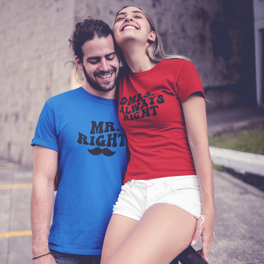 Mr. Right & Mrs. Always Right Graphic Tee T-shirt Tea Shirt Shoppe S Mens Royal