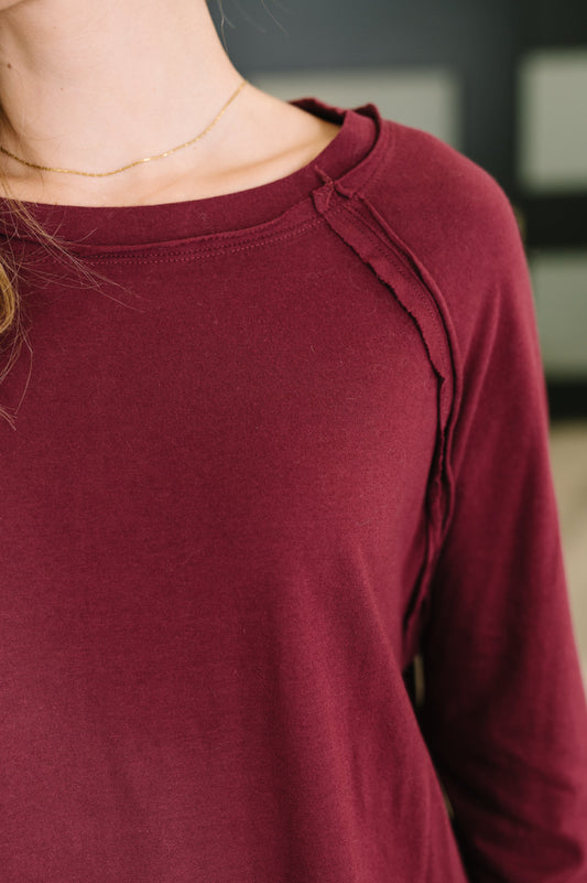 Nice to Each Other Raglan Sleeve Top in Cabernet, jersey – alternate view 2