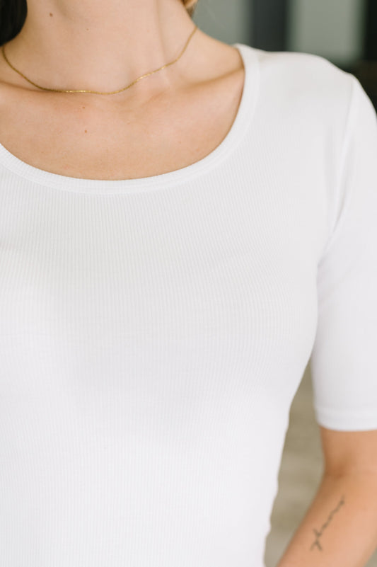 Nothing to Prove U-Neck Half Sleeve Top in White, ribbed knit – alternate view 2