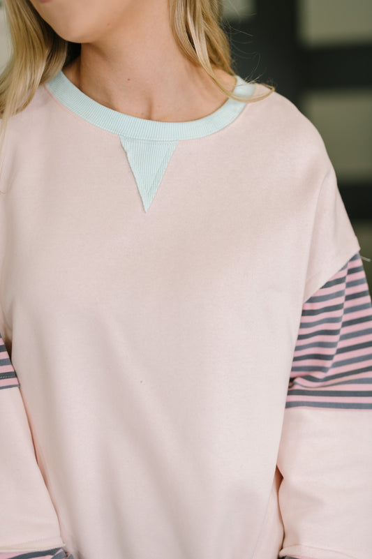 Outside the Lines Oversized Color Block Pullover in terry – alternate view 2