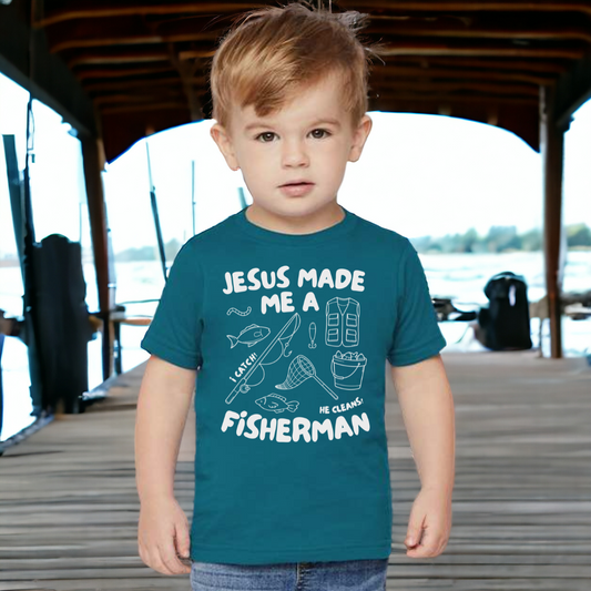 Jesus Made Me A Fisherman Toddler Youth Graphic Tee Tea Shirt Shoppe 2T Oceanside