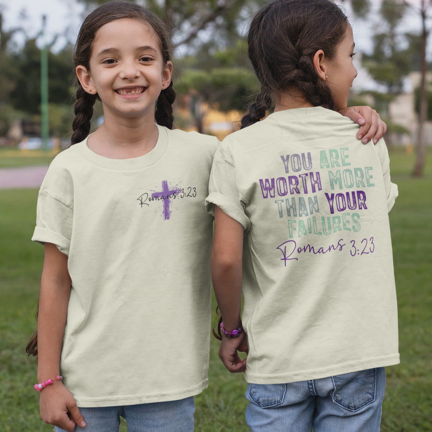 Romoan 3:23 - Worth More Youth & Toddler Graphic Tee Youth Graphic Tee Tea Shirt Shoppe 2T Off White