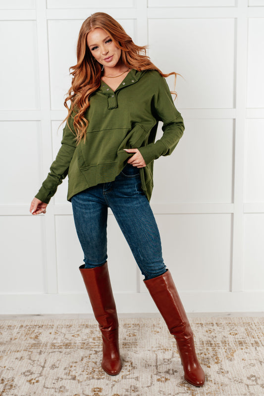 Simple Snug Snap Hooded Pullover in terry – alternate view 2
