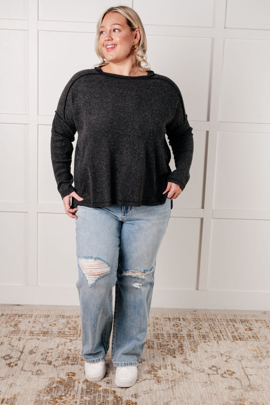 Simply Basic Ribbed Hacci Sweater in Black – alternate view 2