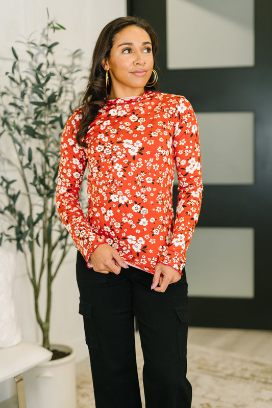 Somethings in the Air Lettuce Hem Longsleeve Top in Vermillion, jersey – alternate view 2