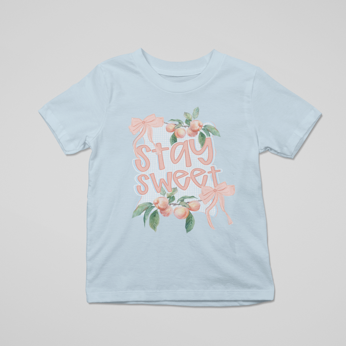 Stay Sweet Peach Graphic Tee Youth Graphic Tee Tea Shirt Shoppe YS(6/8) Light Blue