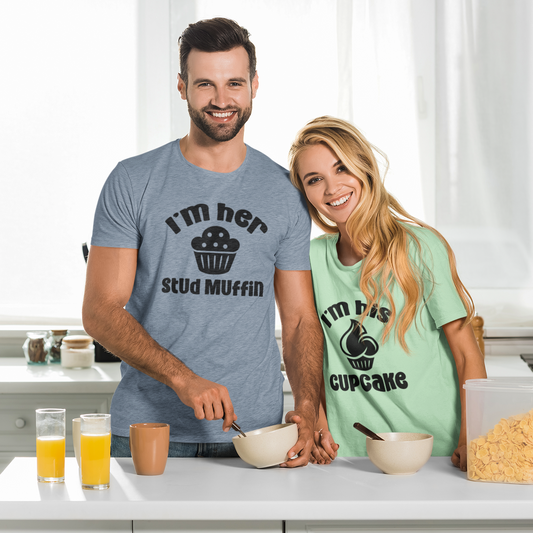 Cupcake & Stud Muffin Graphic Tee T-shirt Tea Shirt Shoppe S Mens Heather Indigo