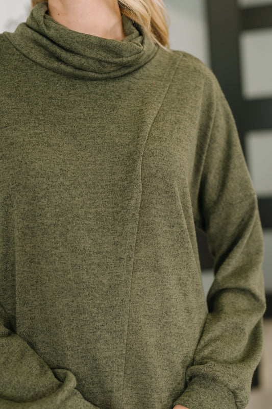 Travel City Scape Turtle Neck Tunic in Olive, knit – alternate view 2