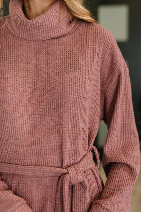 Travel Plush Knit Dress in Autumn Berry, waffle knit – alternate view 2