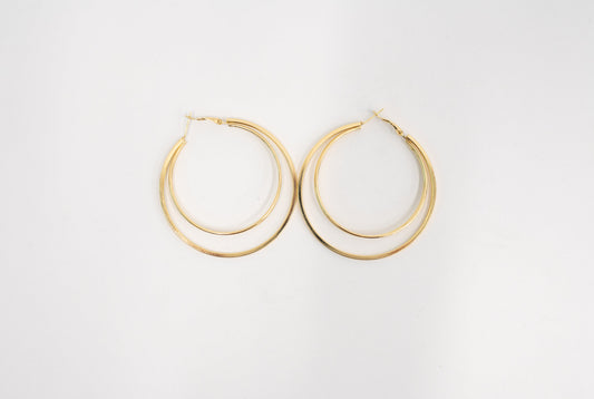 Two's a Party Double Hoop Earrings – layered hoop design with secure hinge closure – alternate view 2